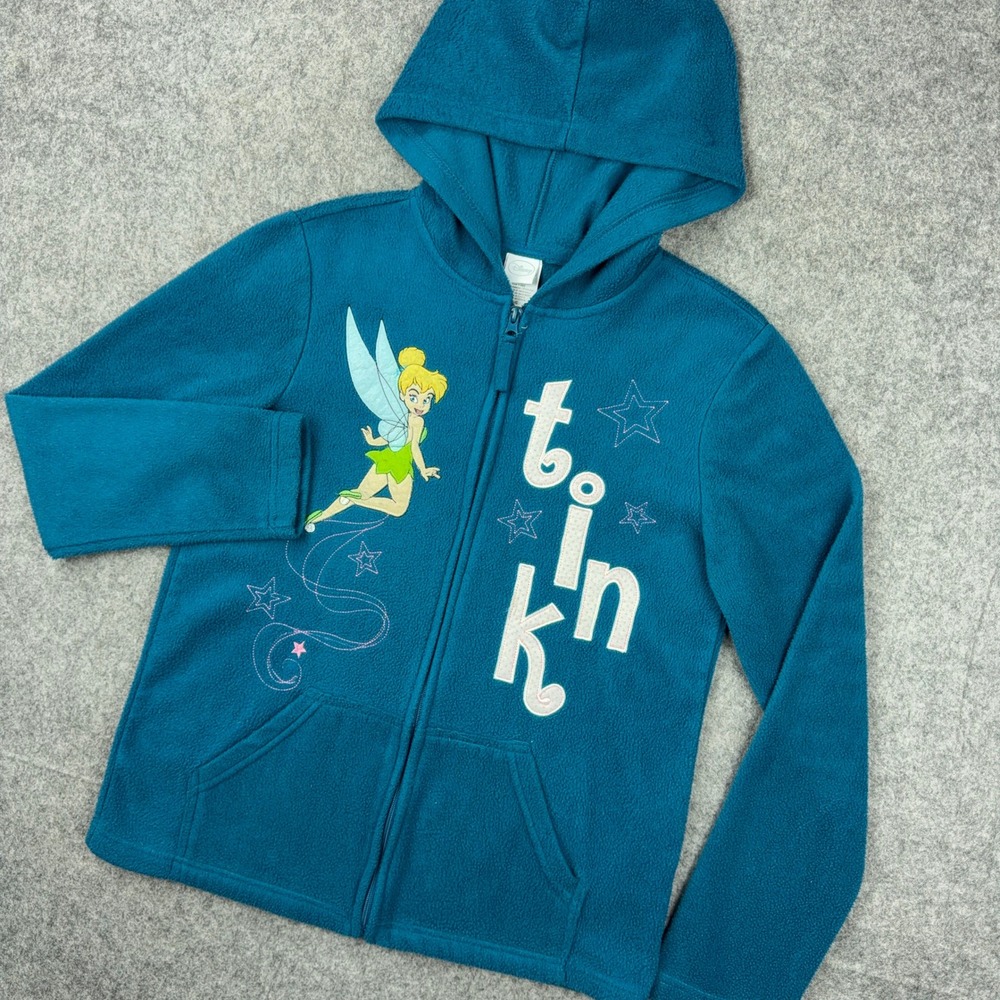 Disney Tinker Bell Hoodie Womens S Teal Blue Fleece Full Zip Tink Jacket Fairy